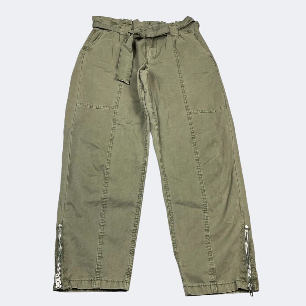 BlankNYC Belted Paperbag Pants Green Utility Casual Boho Zip Ankle Trousers 28 6